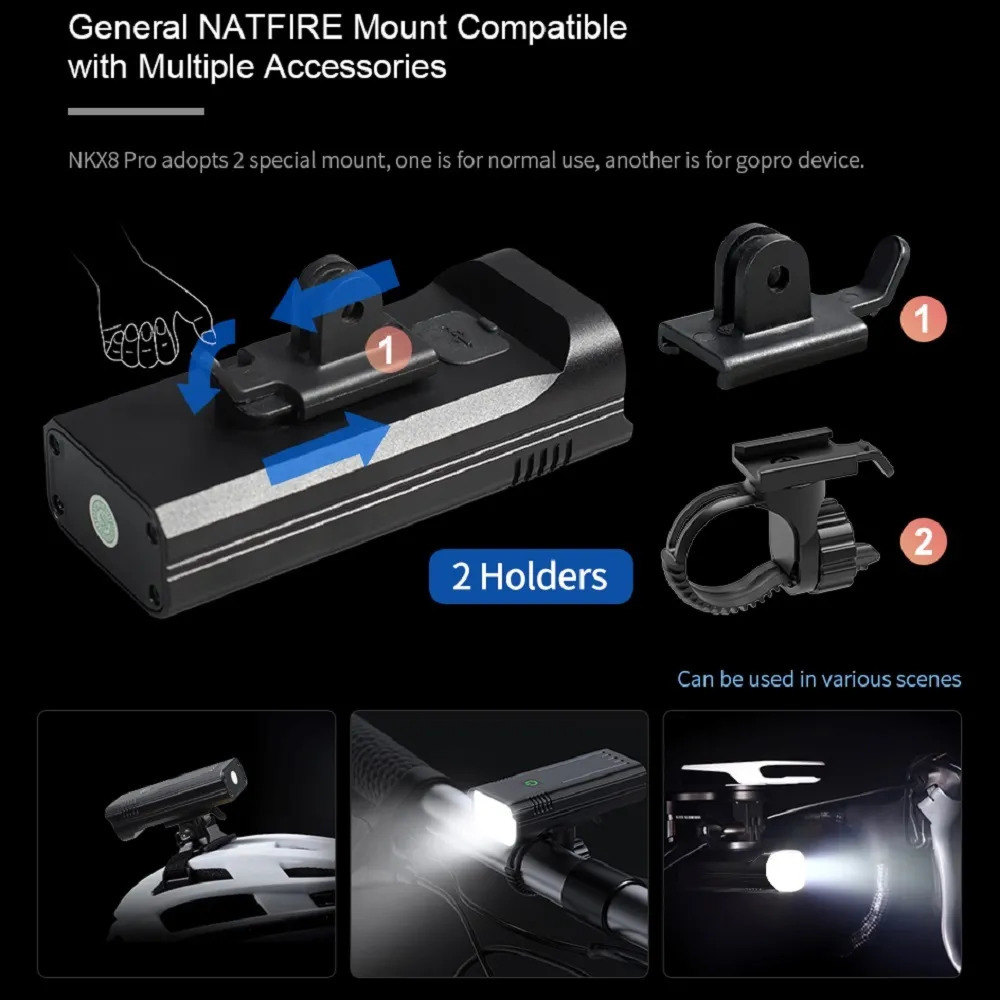 Bike Lights NATFIRE 10000mAh Bicycle Light Digital Battery Indicator USB Rechargeable Set with 3 Holders 7000LM 8 LED Flashlight 231009 - view 7