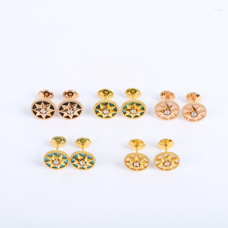 Stud Earrings Eight Pointed North Star Compass Earring For Women Luxury Designer Malachite Green Brand Jewelry