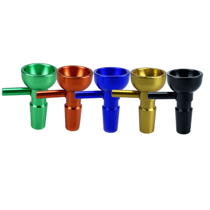 Unbreakable Metal Hookah Smoking Bowls Banger Slide 14mm Male with Aluminium Alloy Handle Durable Bowl Slides with Filter Screen Mesh Mix Colors
