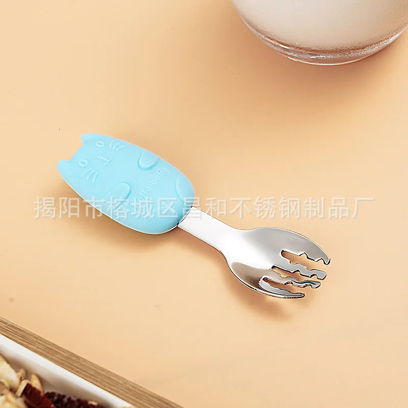 Cups Dishes Utensils Children Learn To Eat Training Tableware Baby Cute Stainless Steel Spoon Fork Toddler Kicthen Utensils Bebe Gadgets Spork Foon 23