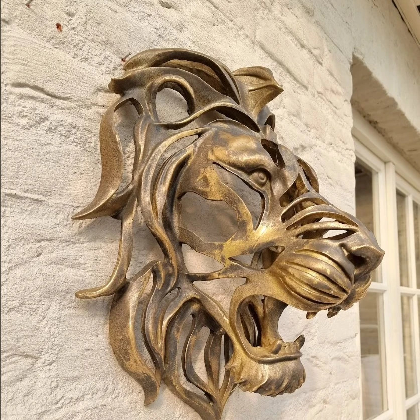 Decorative Objects Figurines Rare Find Large Lion Head Wall Mounted Art Sculpture Gold Resin Decor Kitchen Bedroom Dropshippin 231009