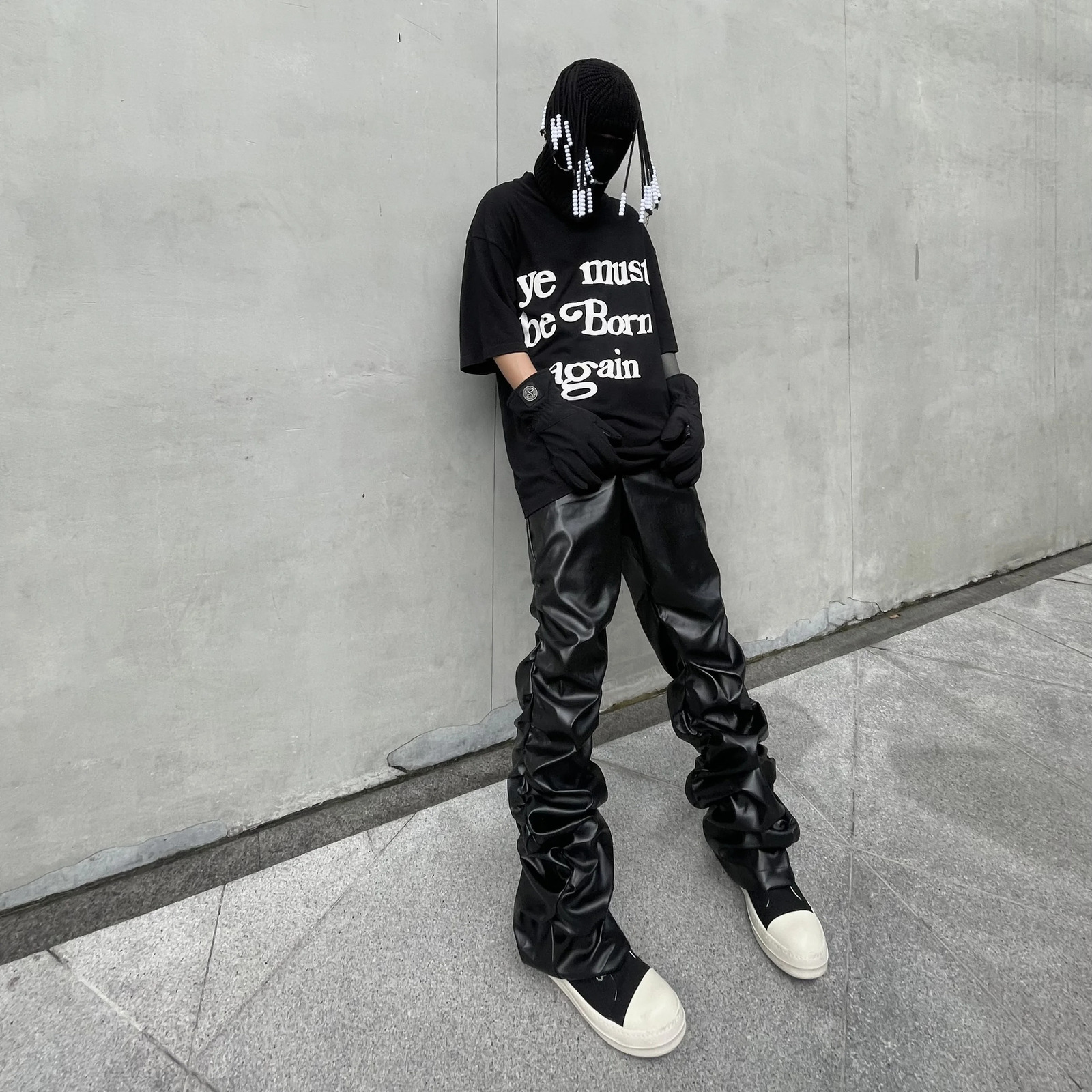 Men's Pants Pleated Leather Men Motorcycle For Street Wear faux leather pants men HIP HOP cargo 231009