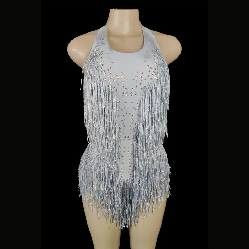 Women s Jumpsuits Rompers Sparkly Crystals Fringe Bodysuit Women DJ Jazz Dance Costume With s Stage Performance Nightclub Show Outfit 231009