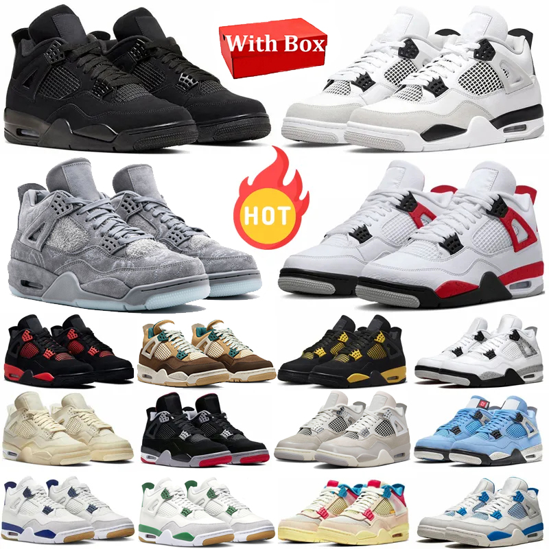 With box 4s 4 Basketball shoes Black Cat Red Cement Military Black Frozen Moments Pine Green Photon Dust Sail Midnight Navy men Thunder trainers sneakers size 36 -47