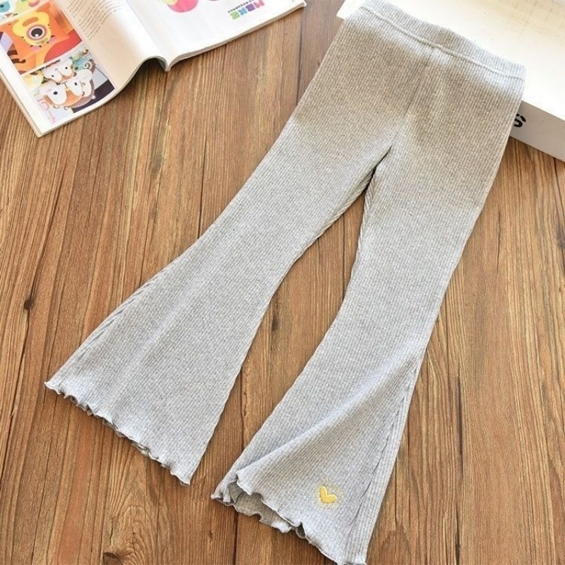 Trousers Kids Girls Flare Legging 2023 Arrival Children Casual Elastic Pants Heart Embroidery Slim Fit Leggins Baby Girl Summer 231007