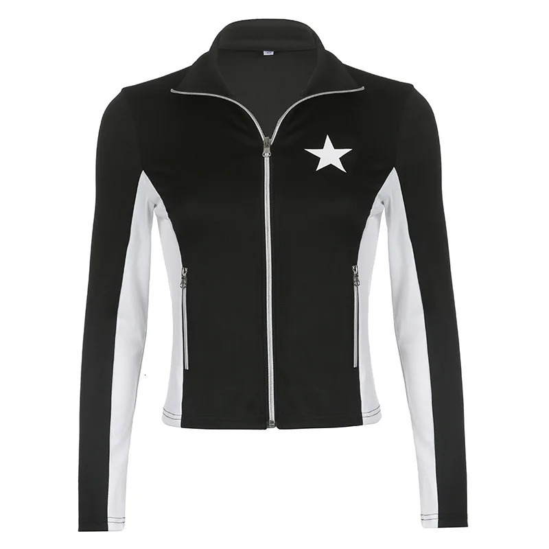 Women's Jackets Y2k Aesthetic Women Autumn Zipper Coats Long Sleeve Tops Splicing Star Slim Fit Letter Printing Kpop Grunge Clothes 231009