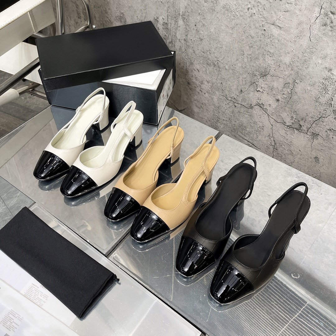 Summer Beach Sandals designer shoes Casual shoe fashion Genuine leather sole Belt buckle Thick heel Heels Baotou lady Work Women Dress SHoes Large size 34-42 With box