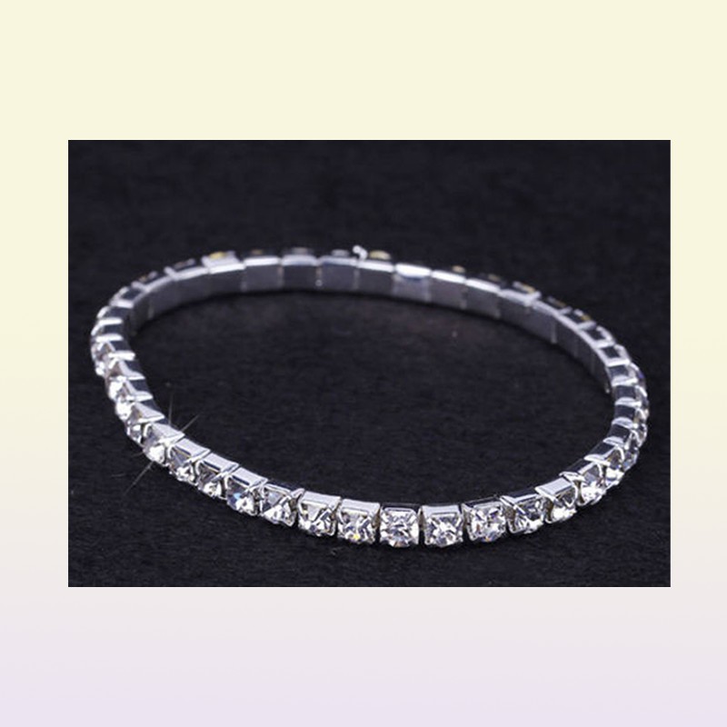 12 pieces Lots 110 Row Silver Bracelets Crystal Rhinestone Elastic Bridal Bangle Bracelet Stretch Whole Wedding Accessories f