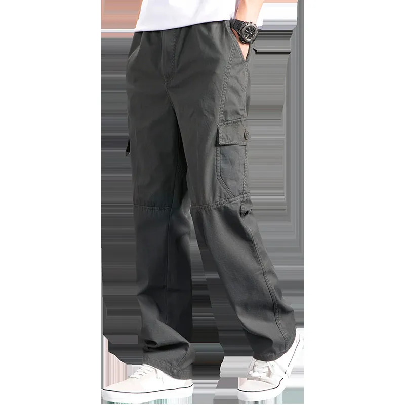 Men's Pants Cargo Loose Straight Oversize Clothing Solid Grey Versatile Work Wear Black Joggers Cotton Casual Male Trousers 231009