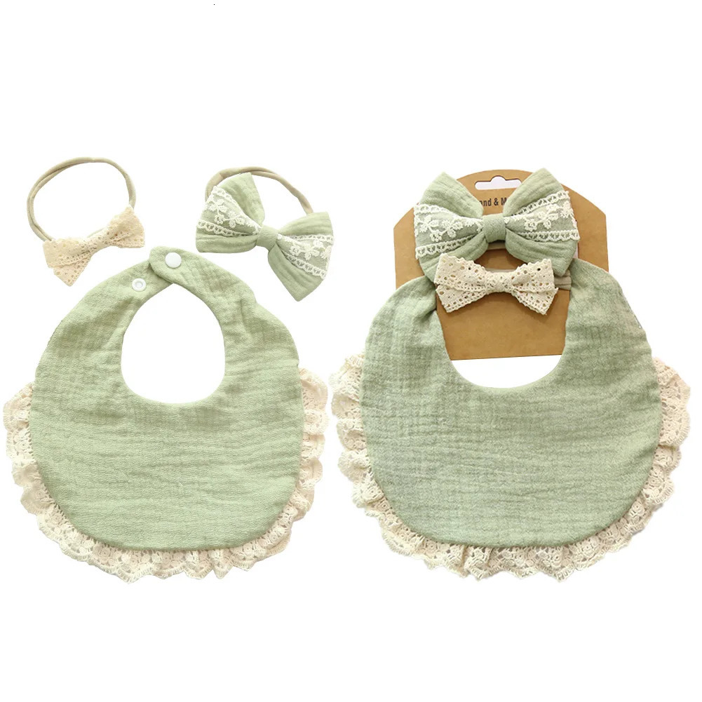 Gift Sets 12Sets/Lot Muslin Cotton Baby Bib for born Boy Girl Solid Lace Button Adjustable Saliva Towel Feeding Food Eating Burp Cloth 231006
