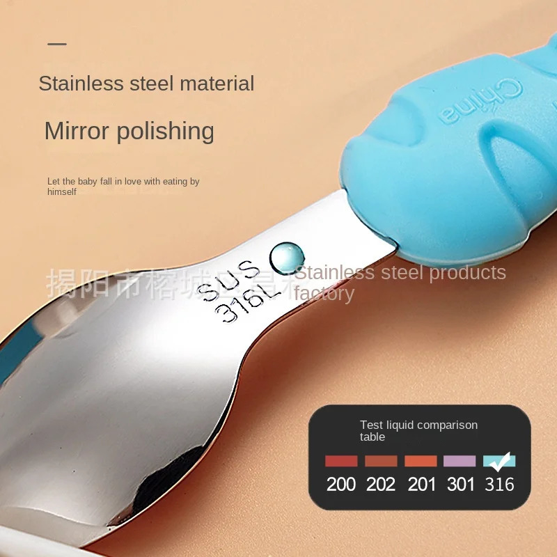 Cups Dishes Utensils Children Learn To Eat Training Tableware Baby Cute Stainless Steel Spoon Fork Toddler Kicthen Utensils Bebe Gadgets Spork Foon 23