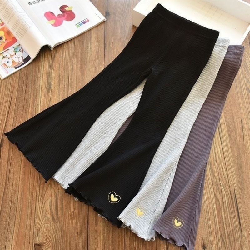 Trousers Kids Girls Flare Legging 2023 Arrival Children Casual Elastic Pants Heart Embroidery Slim Fit Leggins Baby Girl Summer 231007