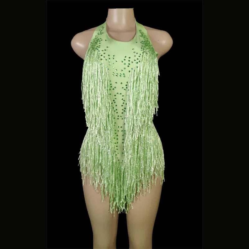 Women s Jumpsuits Rompers Sparkly Crystals Fringe Bodysuit Women DJ Jazz Dance Costume With s Stage Performance Nightclub Show Outfit 231009