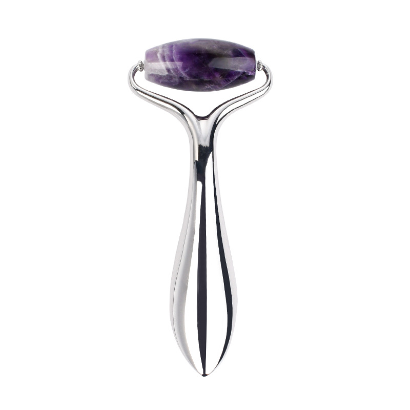 3D Face Massage Roller Metal Handle Natural Jade Stone Rose Quartz Face Roller Skincare Eye Head Massager Anti Wrinkle Anti-aging Beauty Products Rodi