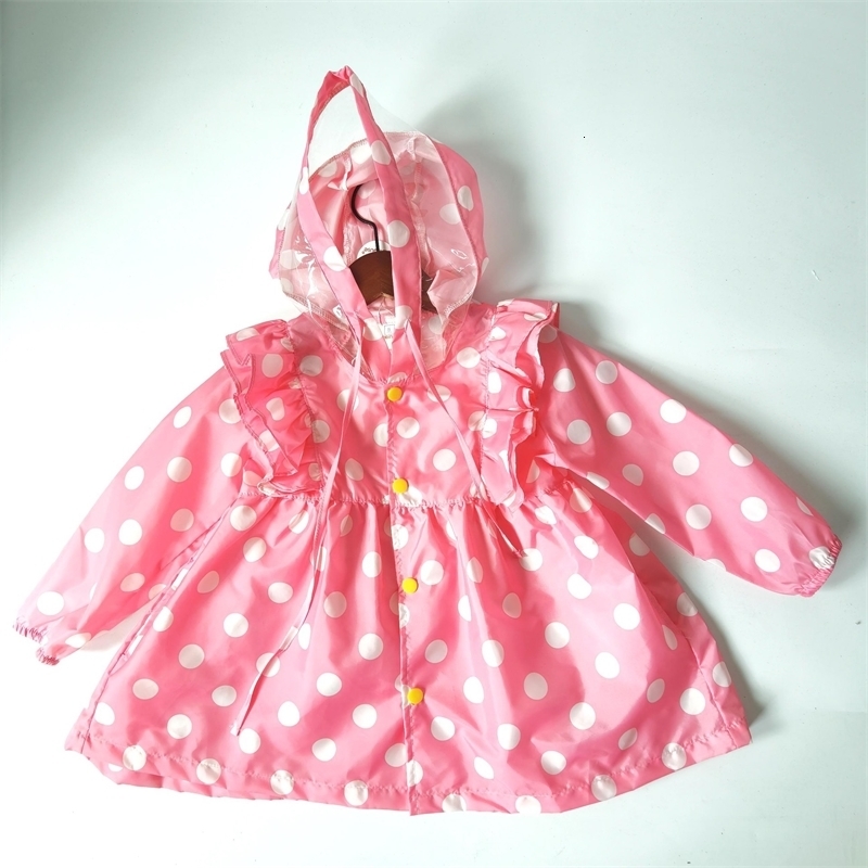 Jackets Baby Girls Rain Coat Dot Ruffles Big Brim Hooded Single breasted Kids Princess Poncho With Storage Bag Children Raincoat 2 5 Yrs 231007