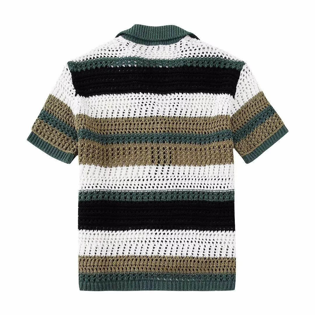 Women's Sweaters Women Lapel Slim Tops Ladies Buttons Stripe Sexy V Neck Short Sleeve POLO Neck Knit Cardigan Sweater Women 231009