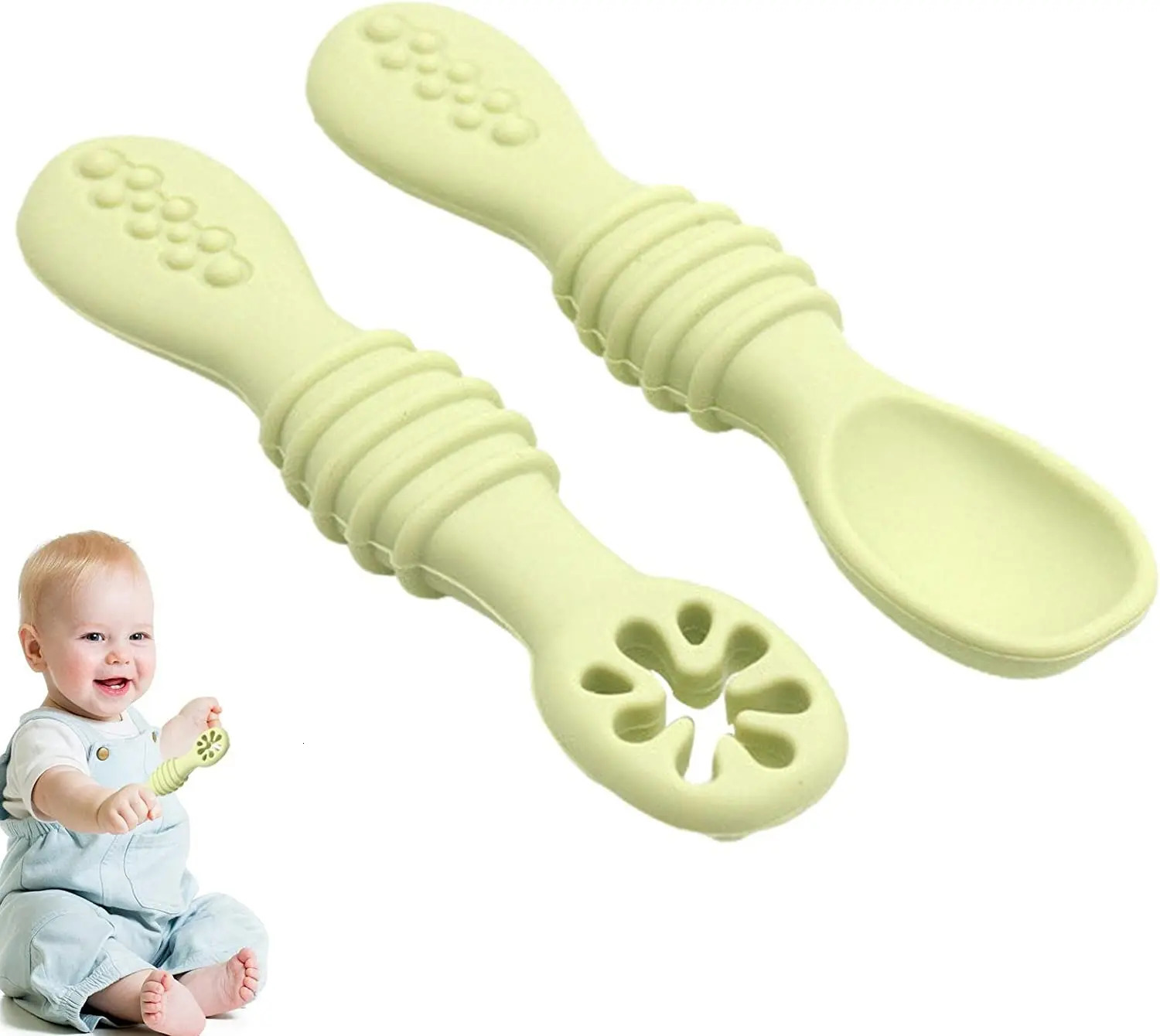 Cups Dishes Utensils Baby Feeding Spoon Silicone Baby Spoons for Toddler Utensils First Stage Baby Training Spoon Set Infant-Led Weaning Utensils 2310