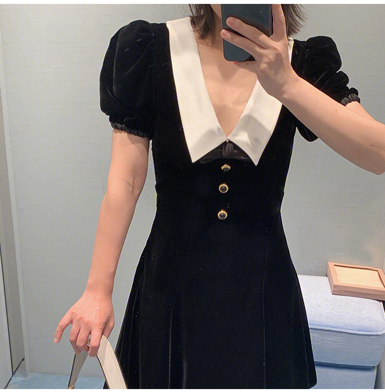 925 2023 Milan Style Runway Dress Autumn Lapel Neck Long Sleeve Black Apricot Mid Calf Brand Same Style Empire Womens Dress Fashio