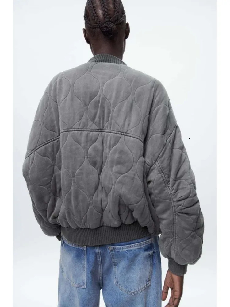 Women s Down Parkas Cropped Thicken Warm Gray Cotton Coat Women Fashion Long Sleeve Oversize Solid Jacket 2023 Winter Lady Zipper Outwear 231009