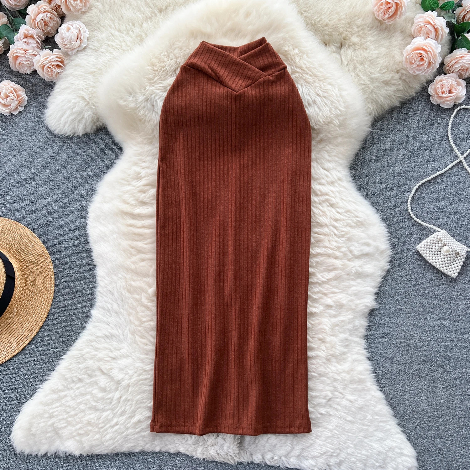 Skirt Chic Solid Elegant Elastic Slim Sexy Knit Skirt High Waist Fashion Vintage Autumn Hip Wrap Full 231009