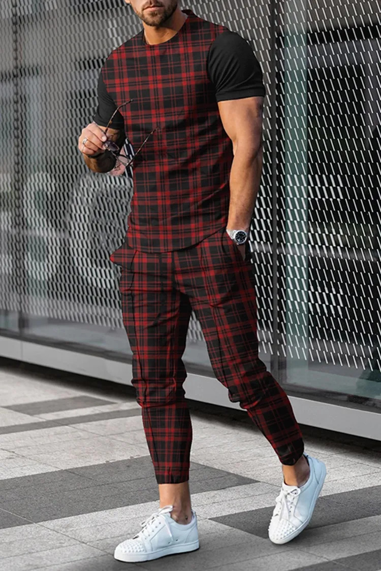 Men's Tracksuits Men's Trousers Tracksuit 2 Piece Set 3D Printed Summer Jogger Sportswear Short Sleeve T ShirtLong Pants Casual Street Cloth