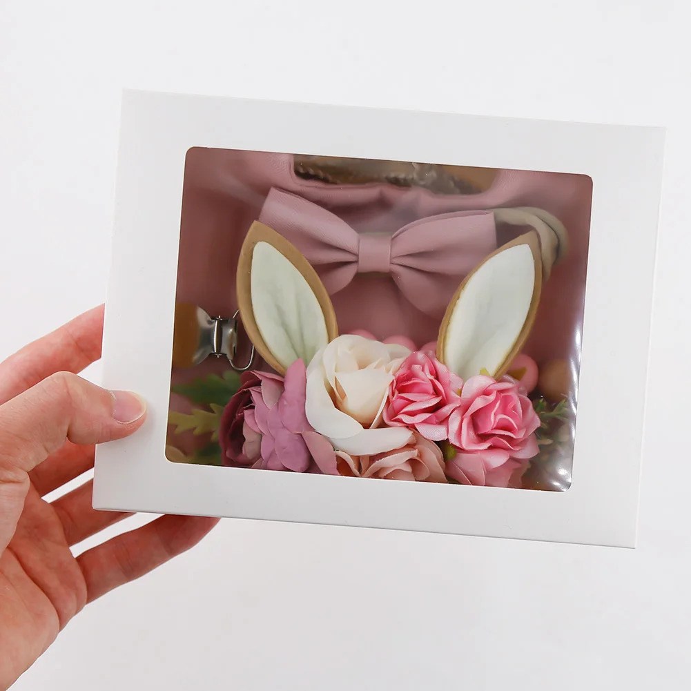 Gift Sets 4Pcs/Set Flower Print Baby Bib Headband Elastic Nylon Hair Band Food Grade Silicone Beads Pacifier Clip Chain Christmas Gift Box 231006
