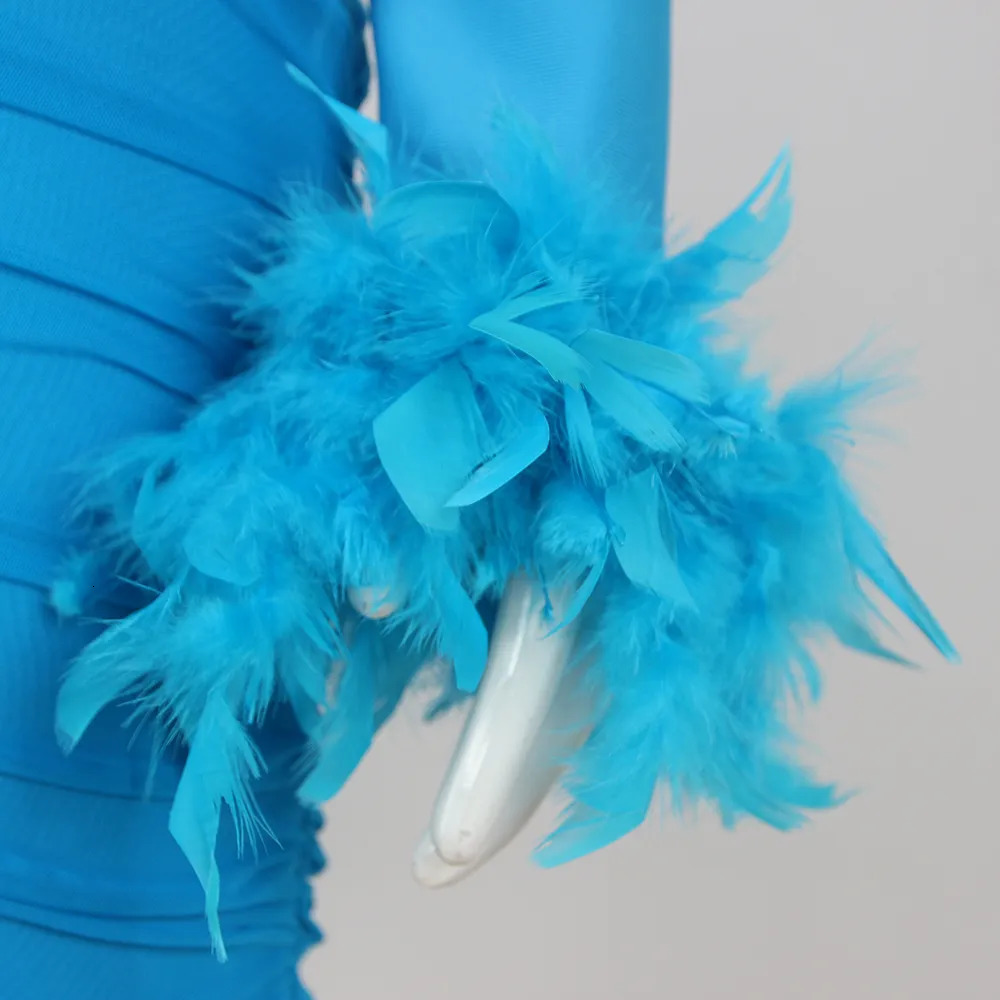 Two Piece Dress 2023 Summer Women S Sky Blue White Sexy Two Piece Skirt Feather Pleated Top Pencil Celebrity Party Bandage Set 231009