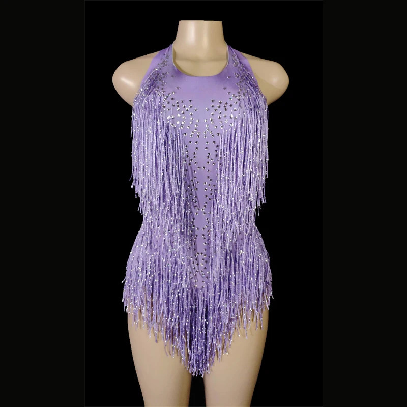 Women s Jumpsuits Rompers Sparkly Crystals Fringe Bodysuit Women DJ Jazz Dance Costume With s Stage Performance Nightclub Show Outfit 231009