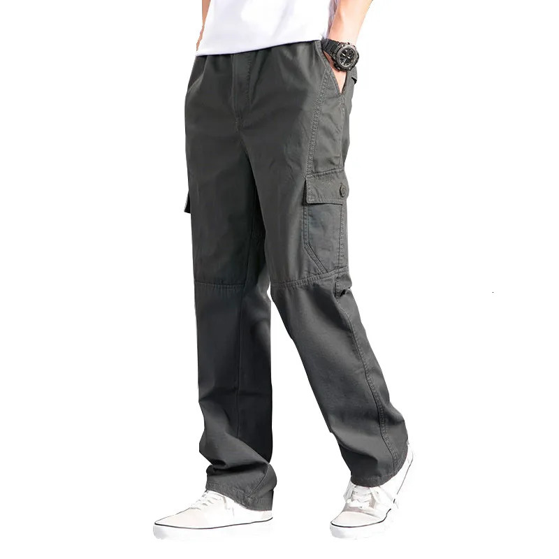 Men's Pants Cargo Loose Straight Oversize Clothing Solid Grey Versatile Work Wear Black Joggers Cotton Casual Male Trousers 231009