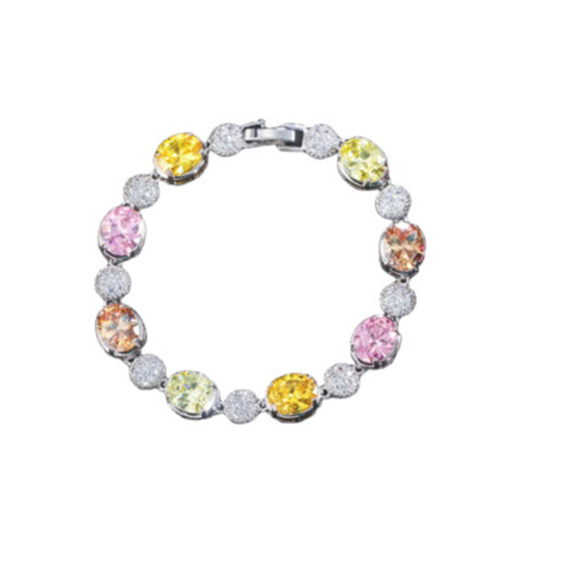 colorful diamond tennis bracelet designer woman round square iced out chain AAA zirconia copper cstal silver bracelets valentines day gift womens luxu