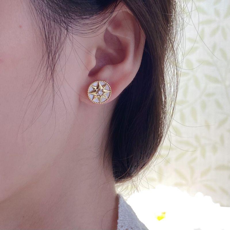 Stud Earrings Eight Pointed North Star Compass Earring For Women Luxury Designer Malachite Green Brand Jewelry