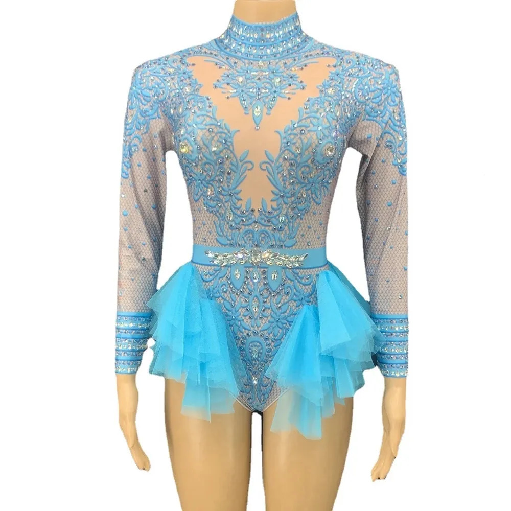 Women s Jumpsuits Rompers Sparkly s Pink Lace Bodysuit Women Long Sleeve Birthday Party Outfit Dance Costume Sexy Show Performance Stage Wear 231009