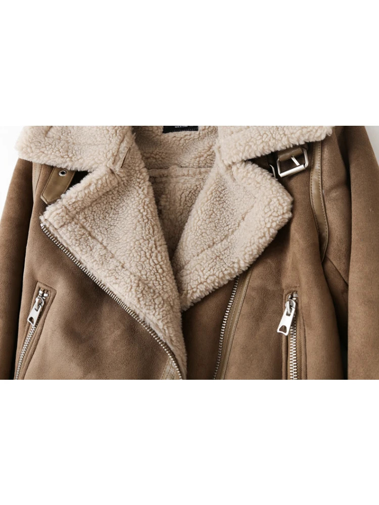 Women's Jackets ZACK RAIN Brown Jacket For Women 2023 Winter Vintage Fur Integrated Lapel Long Sleeves Female Outwears Chic 231009