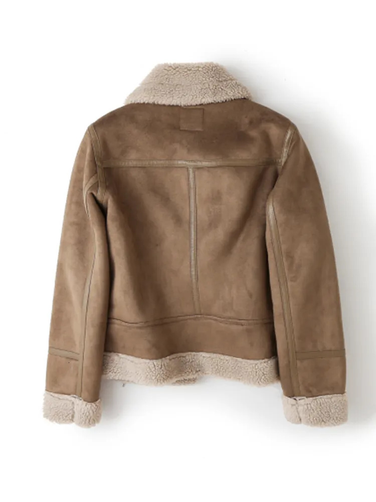 Women's Jackets ZACK RAIN Brown Jacket For Women 2023 Winter Vintage Fur Integrated Lapel Long Sleeves Female Outwears Chic 231009