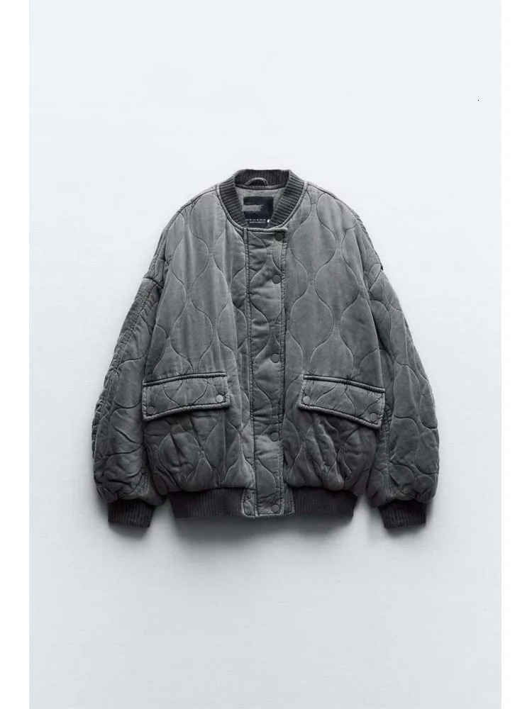Women s Down Parkas Cropped Thicken Warm Gray Cotton Coat Women Fashion Long Sleeve Oversize Solid Jacket 2023 Winter Lady Zipper Outwear 231009