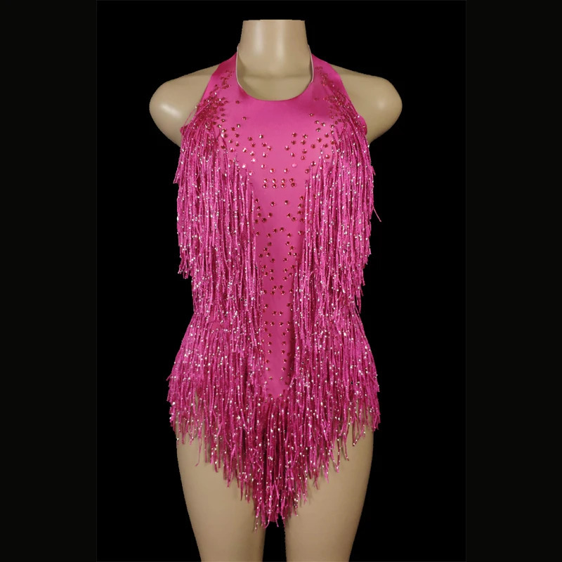 Women s Jumpsuits Rompers Sparkly Crystals Fringe Bodysuit Women DJ Jazz Dance Costume With s Stage Performance Nightclub Show Outfit 231009