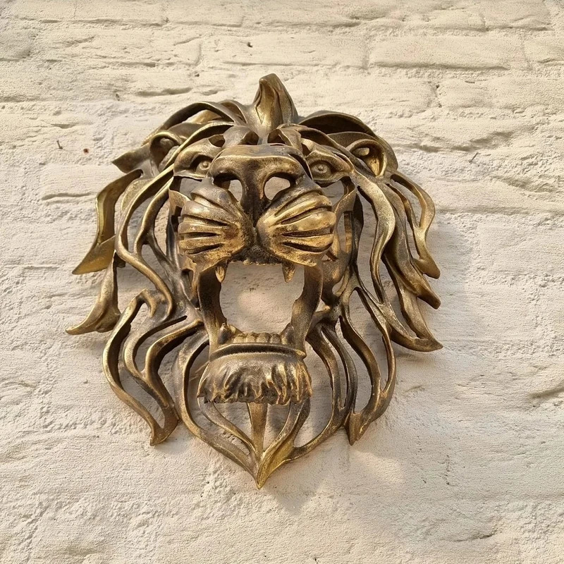 Decorative Objects Figurines Rare Find Large Lion Head Wall Mounted Art Sculpture Gold Resin Decor Kitchen Bedroom Dropshippin 231009