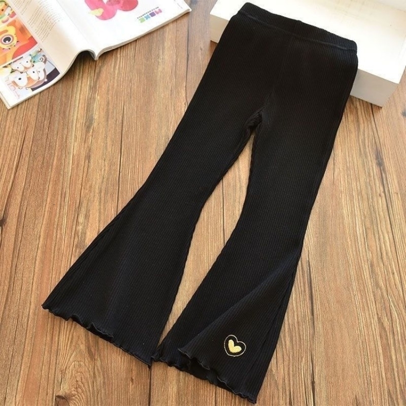 Trousers Kids Girls Flare Legging 2023 Arrival Children Casual Elastic Pants Heart Embroidery Slim Fit Leggins Baby Girl Summer 231007