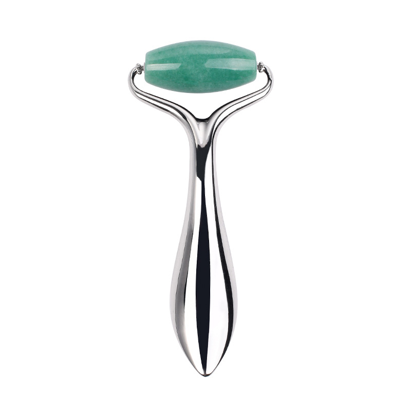 3D Face Massage Roller Metal Handle Natural Jade Stone Rose Quartz Face Roller Skincare Eye Head Massager Anti Wrinkle Anti-aging Beauty Products Rodi