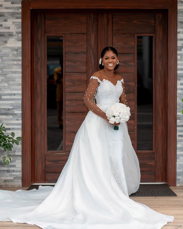 2023 Oct Arabic Aso Ebi Plus Size White Mermaid Luxurious Wedding Dress Lace Detachable Train Bridal Gowns Dresses ZJ407