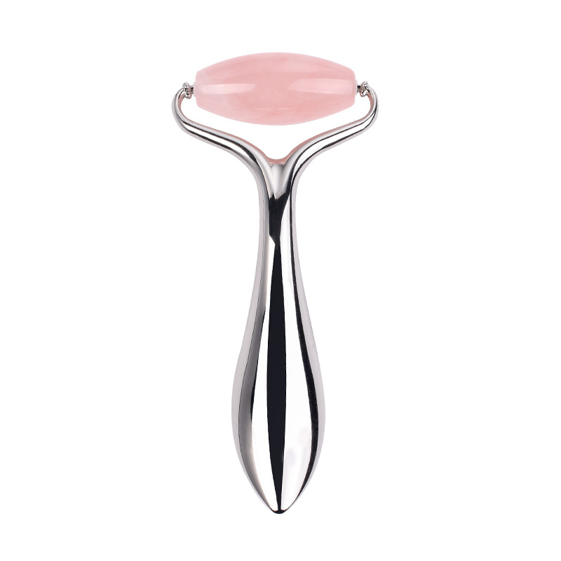 3D Face Massage Roller Metal Handle Natural Jade Stone Rose Quartz Face Roller Skincare Eye Head Massager Anti Wrinkle Anti-aging Beauty Products Rodi