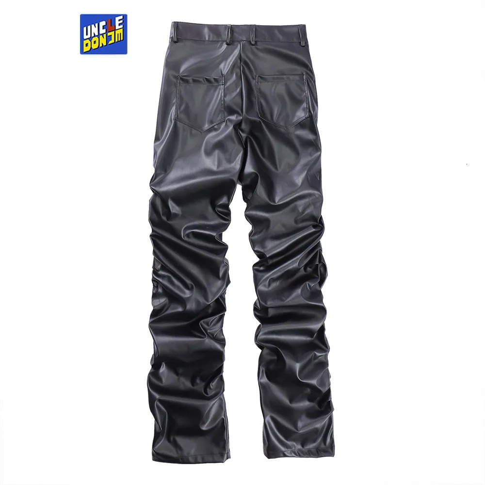 Men's Pants Pleated Leather Men Motorcycle For Street Wear faux leather pants men HIP HOP cargo 231009