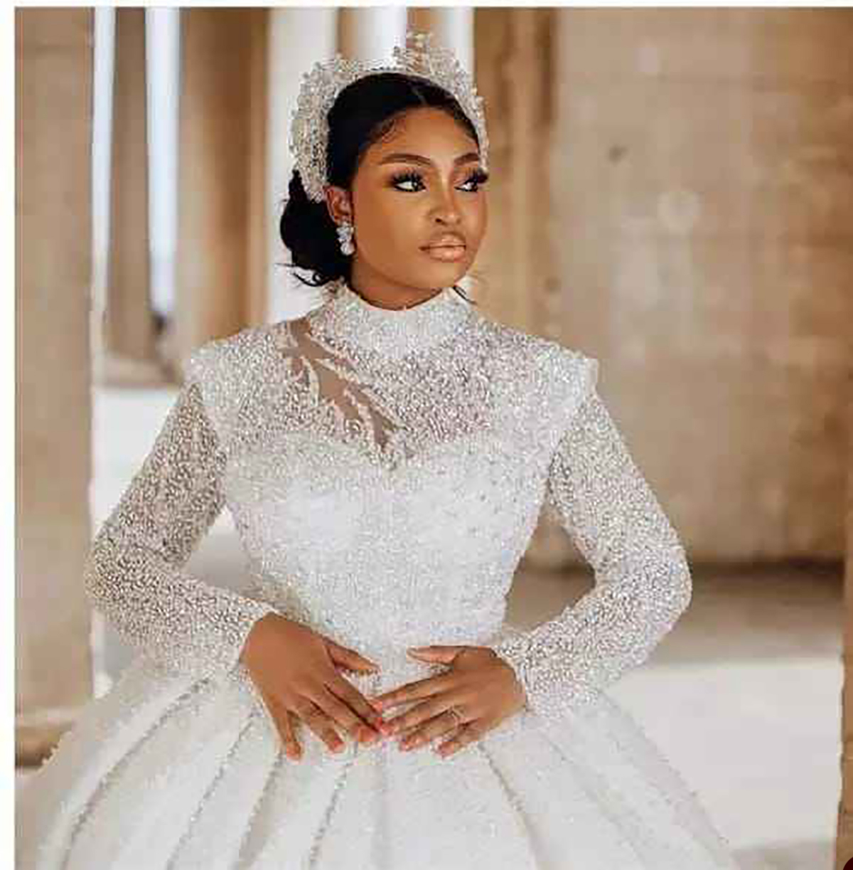 Luxury Sparkly Sequins Wedding Dress Classic Ball Gown Wedding Dress Modest Beading Long Sleeve Bridal Gowns Vestido De Novia