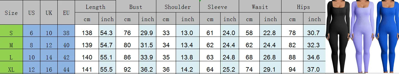 Women's Jumpsuits Rompers Women Skinny Jumpsuit Solid Color Ribbed Knit Long Sleeve Square Neck Bodycon Jumpsuit Romper Work Out Sport Yoga Plays