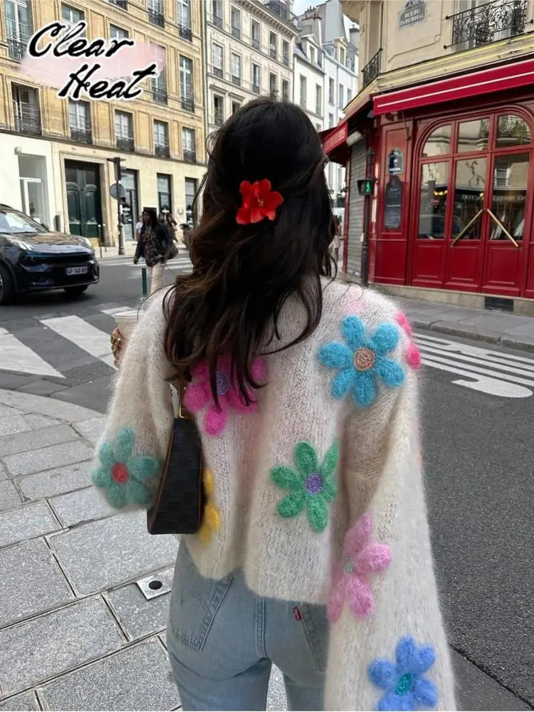 Women's Knits Tees Fashion Chic Casual Embroidery Sweater Loose Open Stitch Women Long Sleeve Cardigan Autumn Winter Ladies High Street Tops 2310