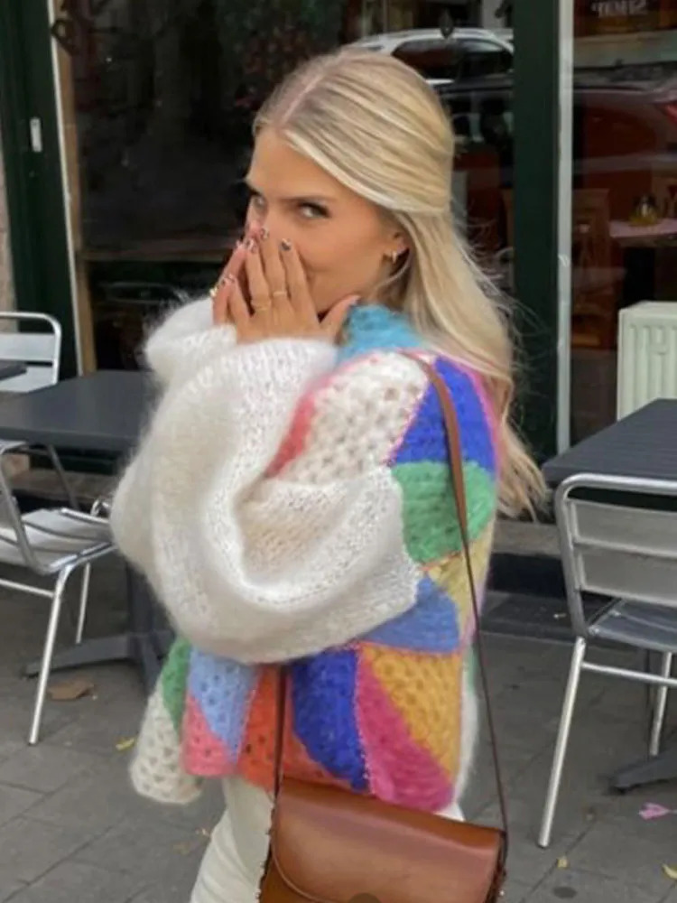 Women's Knits Tees Fashion Chic Casual Embroidery Sweater Loose Open Stitch Women Long Sleeve Cardigan Autumn Winter Ladies High Street Tops 2310