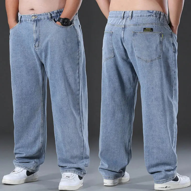 Men's Jeans Straight Baggy Trousers Men Casual Wide Leg Classic Durable Work Wear Gray Denim Pants Big size Clothes Male 2023 231009
