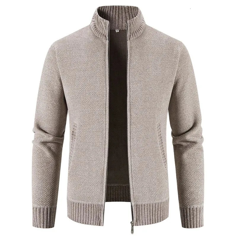 Designer men's autumn and winter sweaters men's fleece cardigan warm knit sports coat men's solid color stand-up collar zipper slim swe