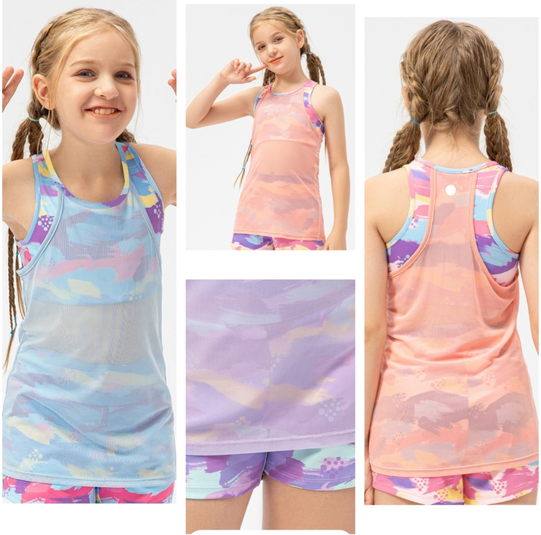 Uu-890 Girls Yoga Fake Two Pieces Dance Training Children Running Fiess Vest Kids Sports Tops