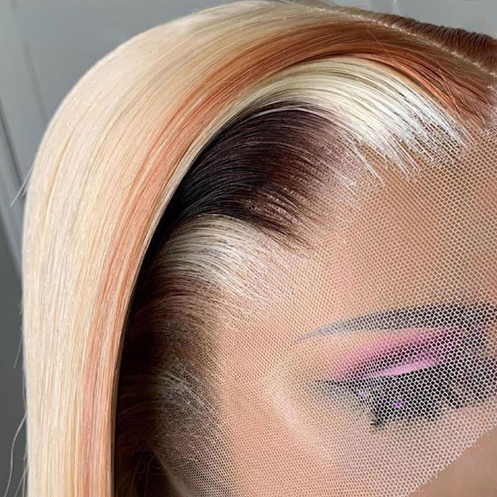 180 Density Brazilian Highlight Blonde Colored Simulation Human Hair Wig Body Wave Ombre HD Transparent Straight Lace Front Wigs For Women